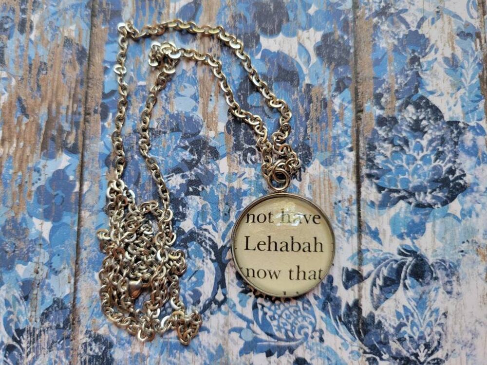 Lehabah 20mm pendant necklace made with House of Earth and Blood book pages
